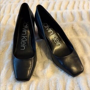 Calvin Klein Black Square-Toe Heels